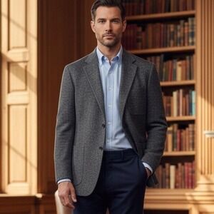 Durban Blazer Jacket Mens 44? Gray Tweed Long Sleeve Office Siren Office Italy